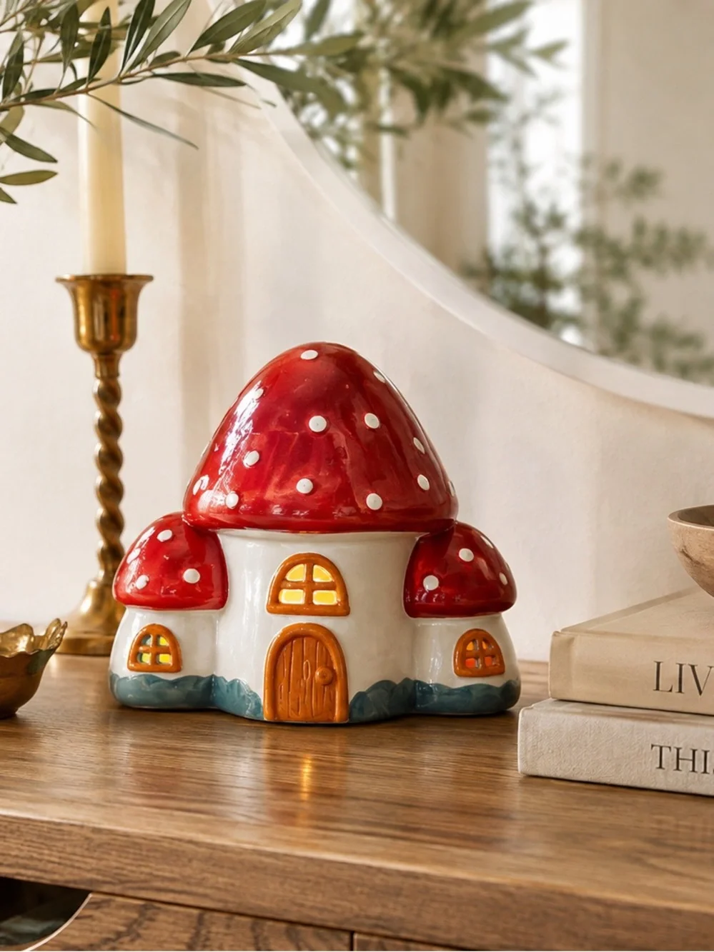 Target Bullseye Playground Light Up Ceramic Mushroom House Red White Fall Decor
